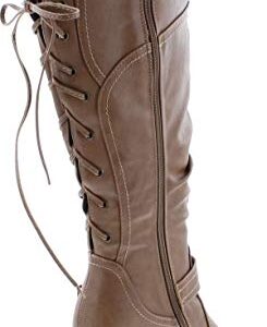 TOP Moda Womens Page-65 Knee High Round Toe Lace-Up Slouched High Heel Boots,Taupe,8.5