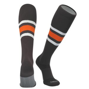 pear sox striped otc baseball, softball, football socks (b) brown, white, orange (xs)