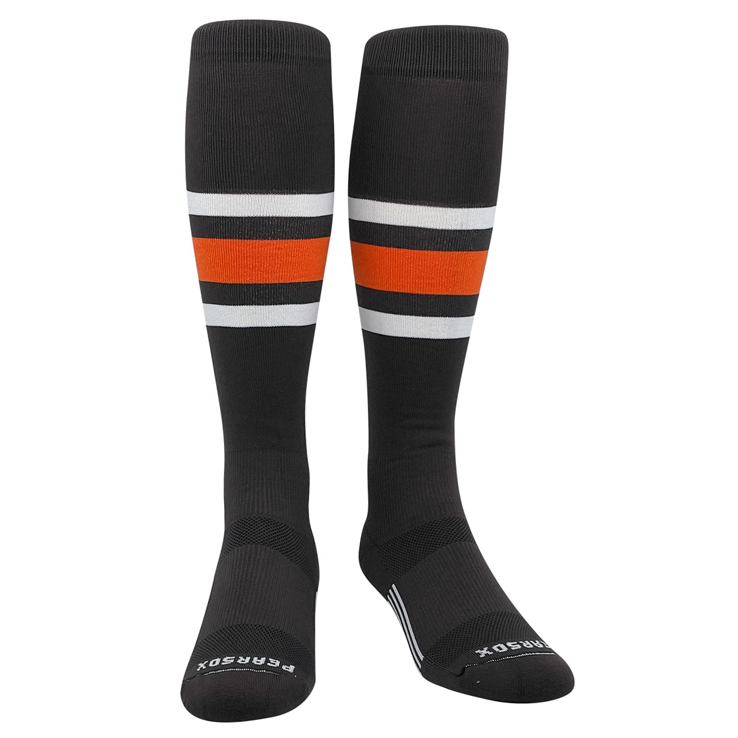 PEAR SOX Striped OTC Baseball, Softball, Football Socks (B) Brown, White, Orange (XS)