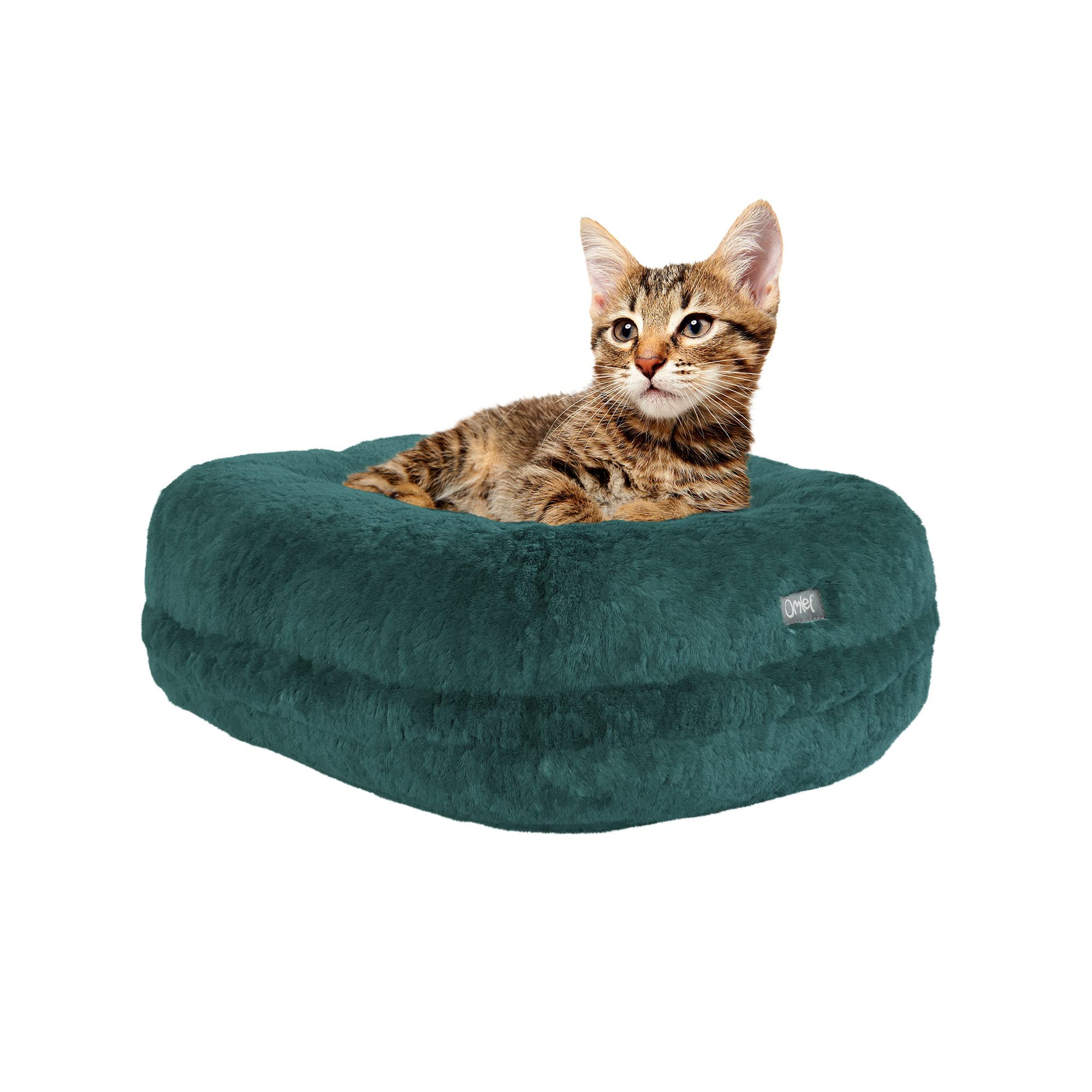 Omlet Calming Super Soft Luxury Donut Cat Bed | Easy to Clean with Machine Washable Removable Cover | Deep Filled Cat Bed for Cuddly Feeling | One Size | Peacock Green