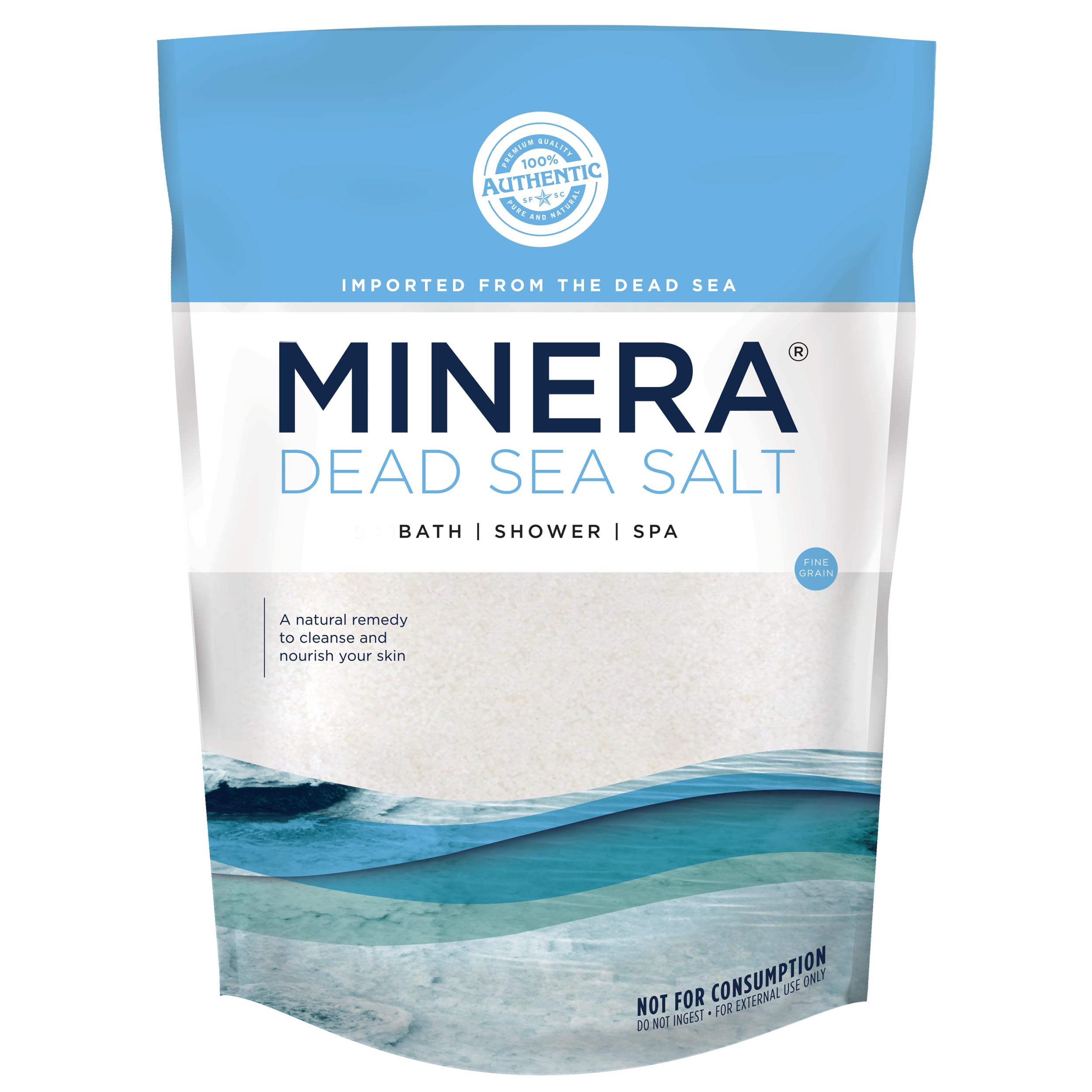 Minera Dead Sea Salt, 100% Pure & Natural, 5 lbs. Fine Grain (0-1.7 mm) Bulk Bag, Easily Dissolving Dead Sea Salts for Soaking & Bathing, Skin Nourishing Fine Sea Salt, Unscented