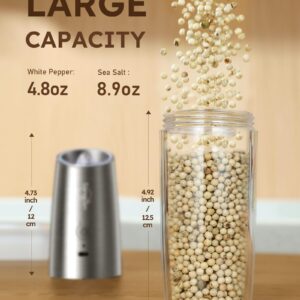 Sangcon Gravity Electric Salt and Pepper Grinder Set Shaker 𝐔𝐩𝐠𝐫𝐚𝐝𝐞𝐝 Rechargeable 9oz XL Capacity - USB-C No Battery Needed One Hand Operation Adjustable Coarsenes Automatic Mill