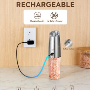 Sangcon Gravity Electric Salt and Pepper Grinder Set Shaker 𝐔𝐩𝐠𝐫𝐚𝐝𝐞𝐝 Rechargeable 9oz XL Capacity - USB-C No Battery Needed One Hand Operation Adjustable Coarsenes Automatic Mill