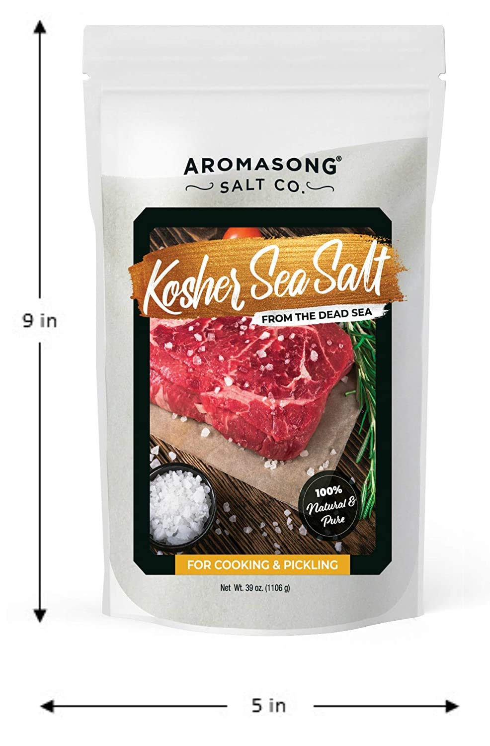 Aromasong 100% Natural Sea Salt, Kosher Salt Grain, Large Bulk 2.43 Lb Resealable Bag, All Natural, Unrefined, Gluten Free, Grinder Refill, Sea Salt for Daily Cooking or To Use as Pickling Salt…