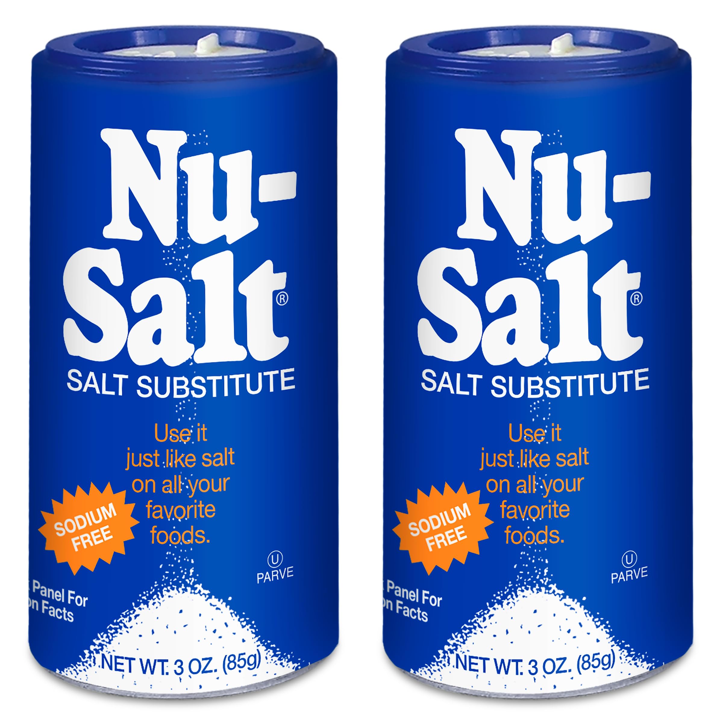 NU Salt Sodium-Free Salt Substitute (2 Pack) Contains Potassium Chloride, Table Salt Alternative, Vegan, Good for Chips, Pretzels, French Fries, Popcorn Seasoning, 3oz Shaker Bottle