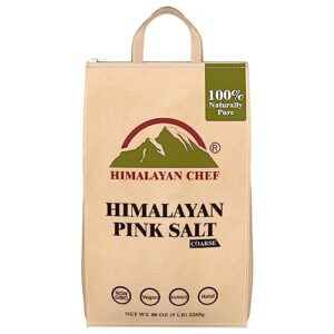 himalayan chef himalayan pink salt - 5 lbs coarse grain bulk bag - 100% natural and pure gourmet crystals, contains 84 minerals, table salt, kosher and vegan | for grinders & salt mills