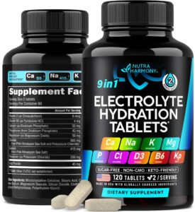 electrolytes - salt pills with magnesium, potassium chloride, sodium, vitamins d & b6, kelp powder - electrolyte supplements - made in usa - oral tablets as capsules - vegan & keto friendly - 120 tabs