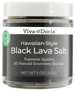 viva doria hawaiian black lava sea salt, fine grain, lava salt, 5 oz glass jar