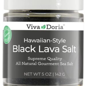 Viva Doria Hawaiian Black Lava Sea Salt, Fine Grain, Lava Salt, 5 Oz Glass Jar