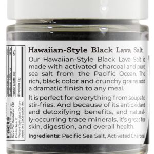 Viva Doria Hawaiian Black Lava Sea Salt, Fine Grain, Lava Salt, 5 Oz Glass Jar