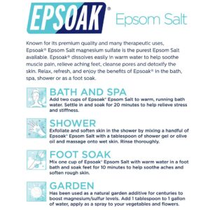 Epsoak Epsom Salt 19 lb. Magnesium Sulfate USP. (Qty. 1 x 19lb. Bags) Resealable Epsom Salt Bulk Bags Unscented, Made in The USA, Cruelty-Free Certified