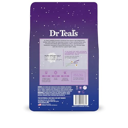 Dr Teal's Pure Epsom Salt Soak, Sleep Blend with Melatonin, Lavender & Chamomile Essential Oils, 3 lbs