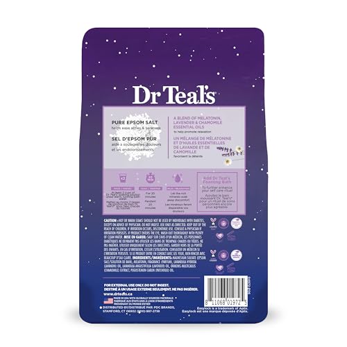 Dr Teal's Pure Epsom Salt Soak, Sleep Blend with Melatonin, Lavender & Chamomile Essential Oils, 3 lbs