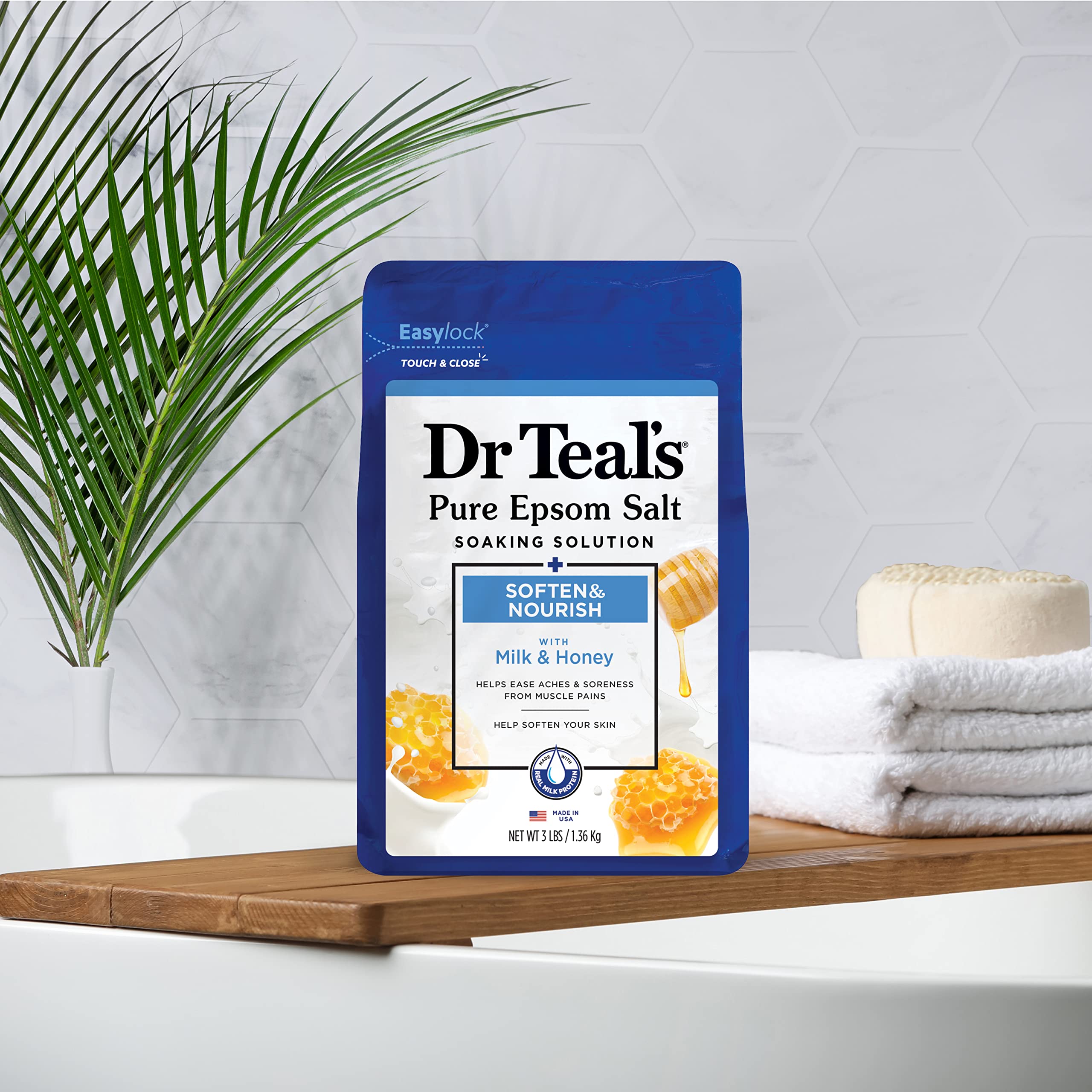 Dr Teal's Epsom Salt Soaking Solution, Soften & Nourish with Milk and Honey, 48 Oz (Packaging May Vary)