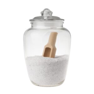 glass bath salt jar with wooden scoop for bath salt, bath salt container with airtight lid holds 74 oz of bath salt epsom salt, laundry, flour multi use