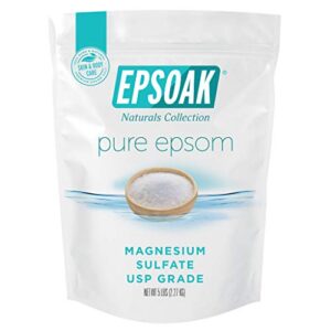 epsoak epsom salt 5 lb. magnesium sulfate usp. (qty. 1 x 5lb. bags) resealable epsom salt bulk bags unscented, made in the usa, cruelty-free certified