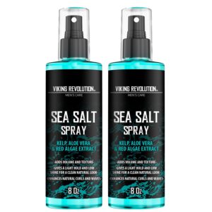 viking revolution sea salt spray for hair men - hair texturizing spray with kelp, aloe vera & red algae extract - surf spray to add volume and texture- sea salt spray for men beach hair spray (2 pack)