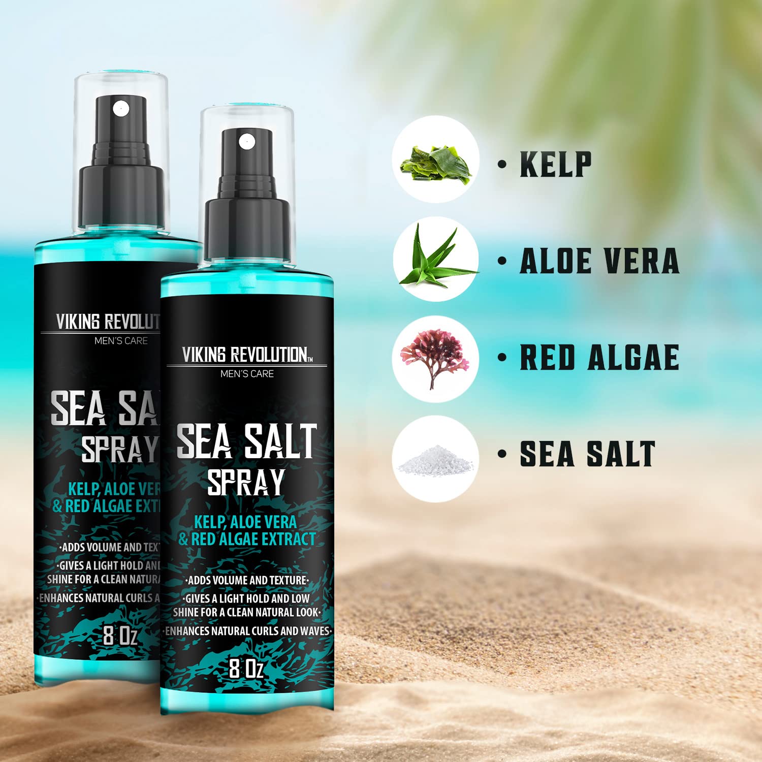 Viking Revolution Sea Salt Spray for Hair Men - Hair Texturizing Spray with Kelp, Aloe Vera & Red Algae Extract - Surf Spray to Add Volume and Texture- Sea Salt Spray for Men Beach Hair Spray (2 pack)