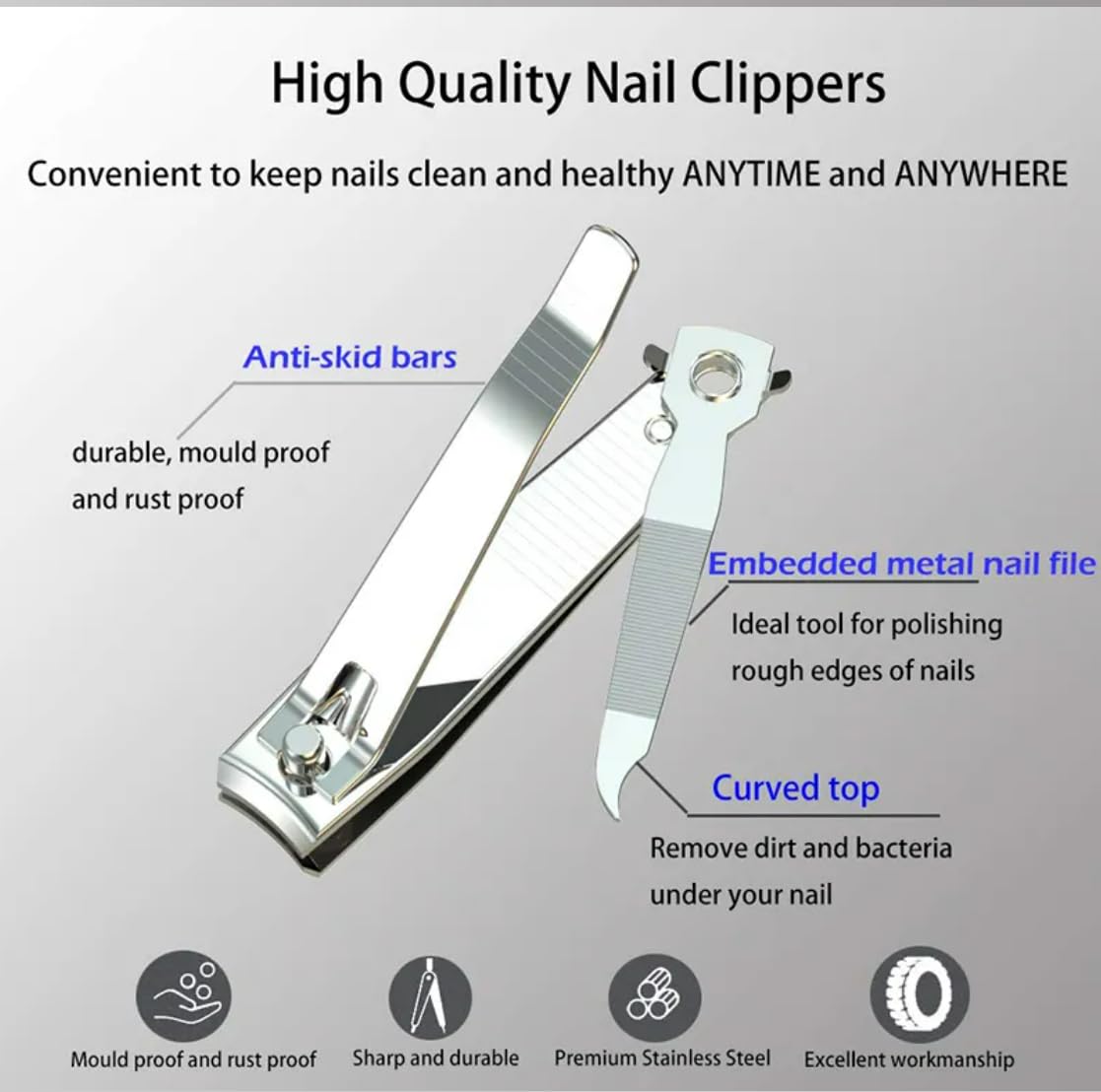 Nail Clippers Set, Toenail Clippers, Fingernail Cutters, Stainless Steel Toe Nail Clippers (Large & Small)