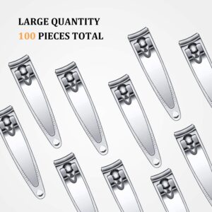 Mudder 100 Pieces Nail Clippers Bulk for Men and Women Stainless Steel Fingernail Clippers Flat Toenail Clippers Portable Travel Fingernails Pointed Manicure Pedicure Sturdy Trimmer Set for Men Women