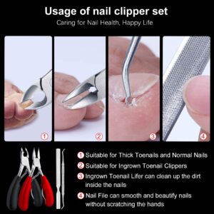 Biufesrst Toe Nail Clippers, Toenail Clippers for Seniors Thick Toenails Ingrown Toenails, Professional Finger Nail Clippers for Men Adult, Heavy Duty, Sharp Curved Blades Long Handle