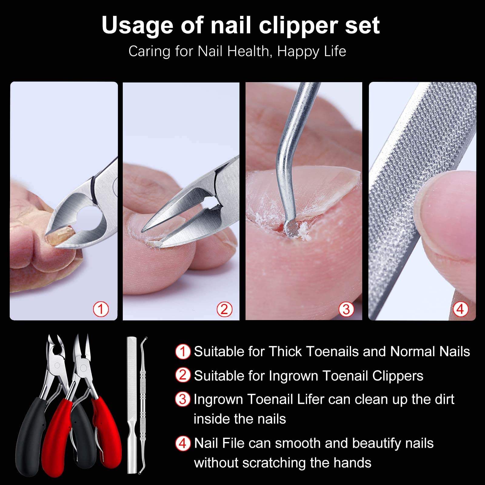 Biufesrst Toe Nail Clippers, Toenail Clippers for Seniors Thick Toenails Ingrown Toenails, Professional Finger Nail Clippers for Men Adult, Heavy Duty, Sharp Curved Blades Long Handle