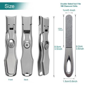 VOGARB Nail Clippers for Thick Nails Extra Wide Jaw Opening Large Long Handle Nail Cutter with File Heavy Duty Fingernail Toenail No Splash for Men Women Adult Seniors (Silver with File)