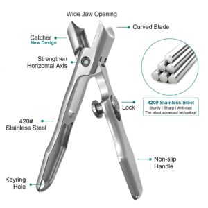 VOGARB Nail Clippers for Thick Nails Extra Wide Jaw Opening Large Long Handle Nail Cutter with File Heavy Duty Fingernail Toenail No Splash for Men Women Adult Seniors (Silver with File)