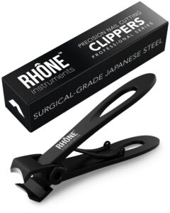 rhône instruments nail clippers - 420j2 surgical grade japanese steel, extra wide jaw, cuts thick nails, professional sharp curved fingernail and toenail clipper for manicure & pedicure