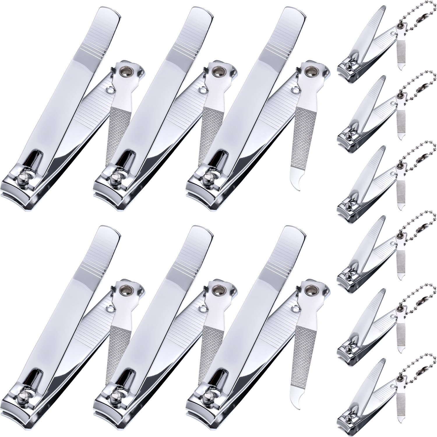 Bememo 12 Pieces Stainless Nail Clippers Set Fingernail Clippers and Toenail Clippers Nail Cutter Tool Set for Kids, Men, Women (12 Pieces, Fingernail and Toenail Clipper Set)