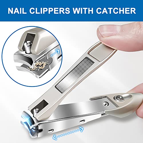 Toenail Clippers for Seniors Thick Nails - Wide Jaw Opening Extra Large Toe Nail Clippers with Catcher, Professional Sharp Curved Blade Heavy Duty Clipper Pro Nail Cutter for Seniors Long Handle