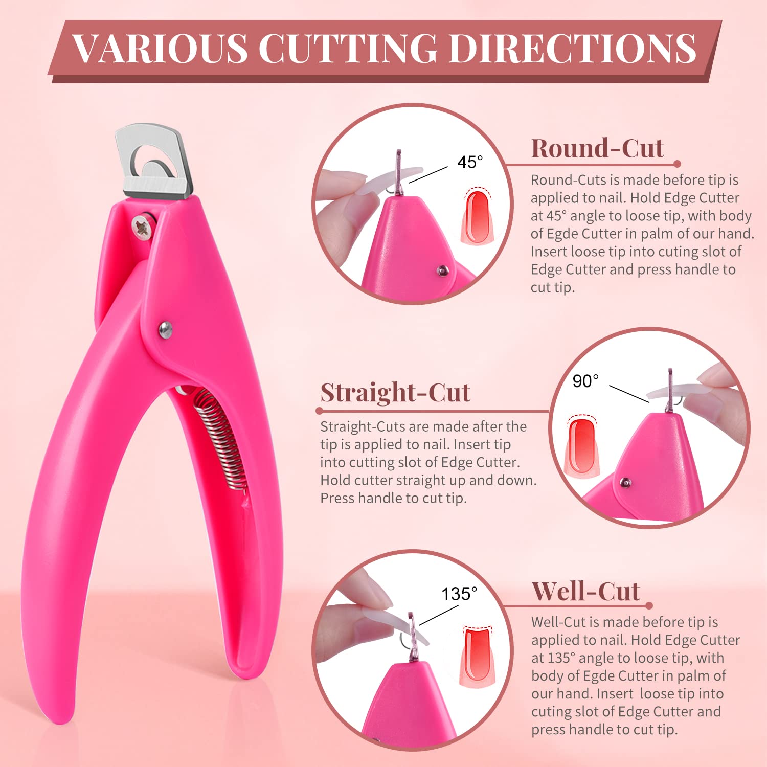 MORGLES Nail Clippers for Acrylic Nails, Professional Acrylic Nail Clippers Fake Nail Cutters for Nail Tips for Nail Art Manicure, Pink