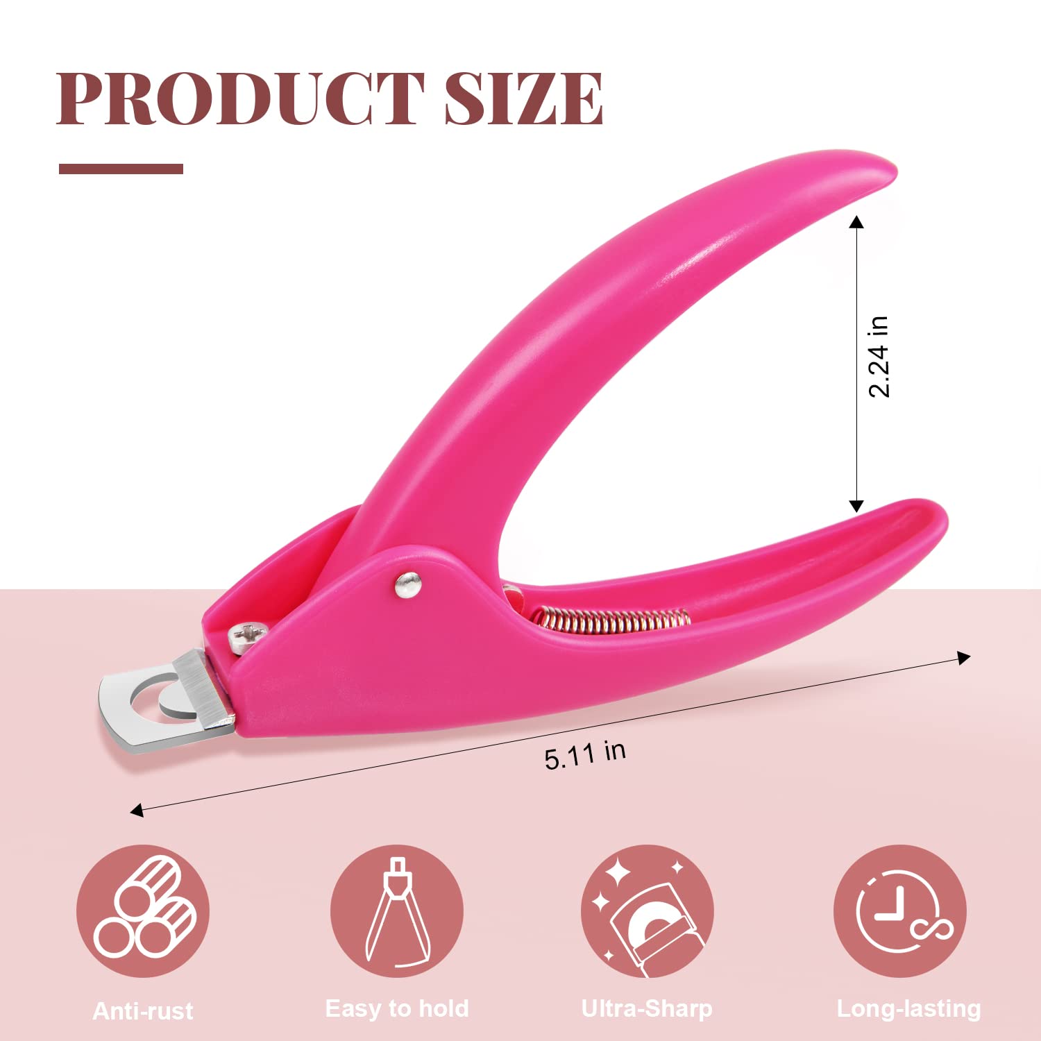 MORGLES Nail Clippers for Acrylic Nails, Professional Acrylic Nail Clippers Fake Nail Cutters for Nail Tips for Nail Art Manicure, Pink