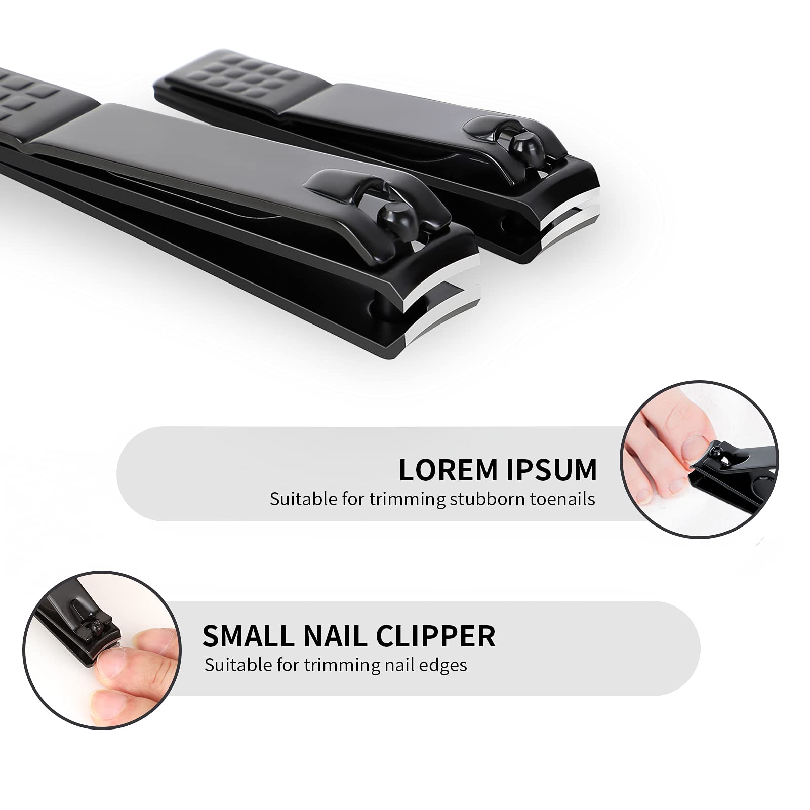 Nail Clippers Set, Sharp Stainless Steel Fingernail and Toenail Clippers, Nail Clippers for Thick Nails or Ingrown Nails, Perfect 3 PCS Black Nail Cutter for Men/Women/Kids, Set Include Nail File.