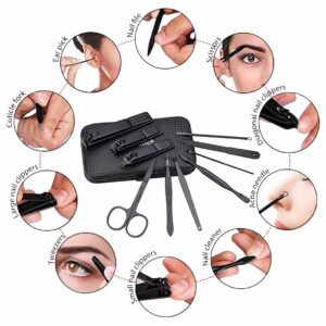 Glamne Manicure Set Nail Clippers Kit Professional Stainless Steel Nail Care Tools with Leather Travel Case 10 in 1 Black