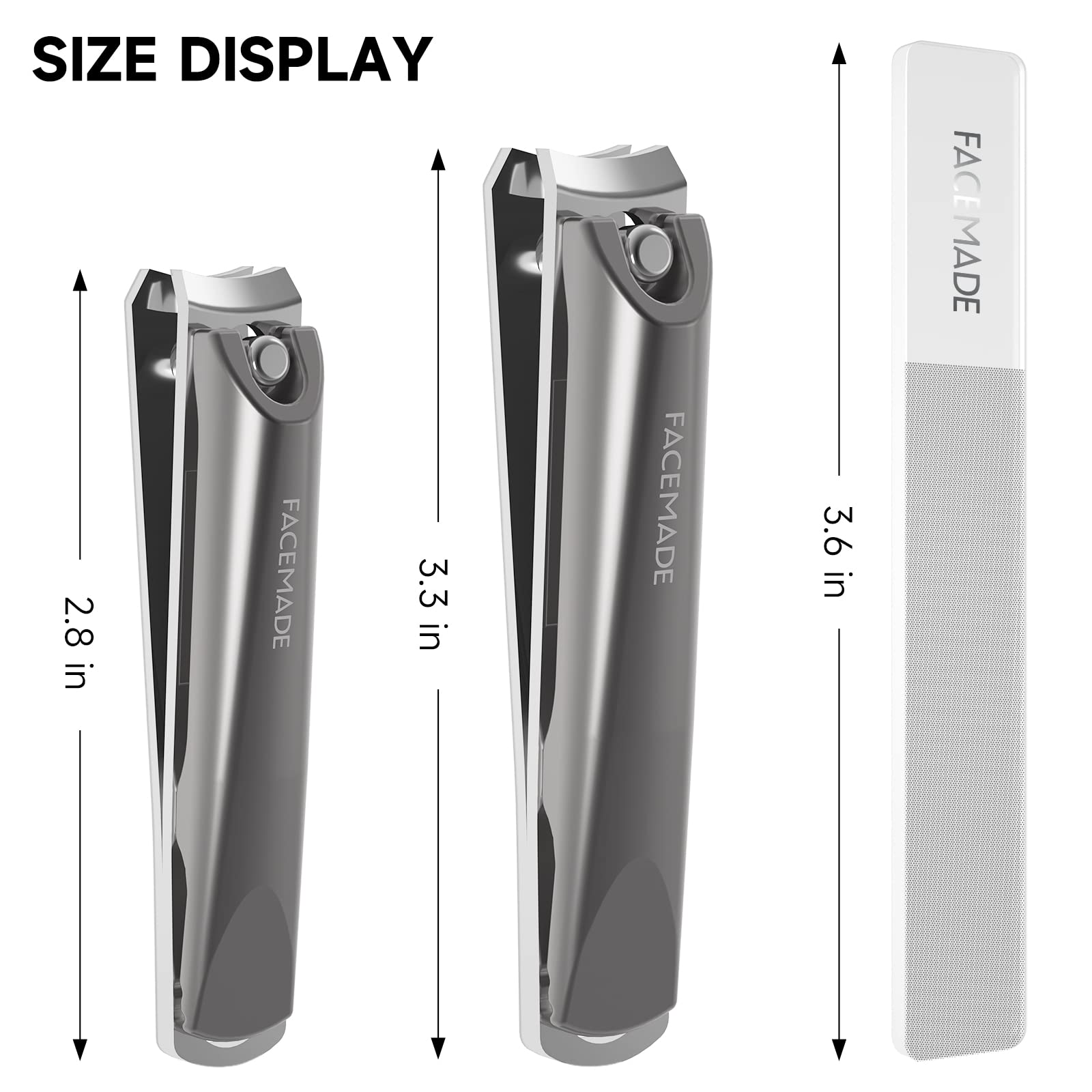 FACEMADE Nail Clippers Set, Stainless Steel Toenail and Fingernail Clippers, 2 Pack(Large and Small) Ultra Sharp Sturdy Nail Cutter with Case and Nail File, Used for Thick Nails, Men and Women