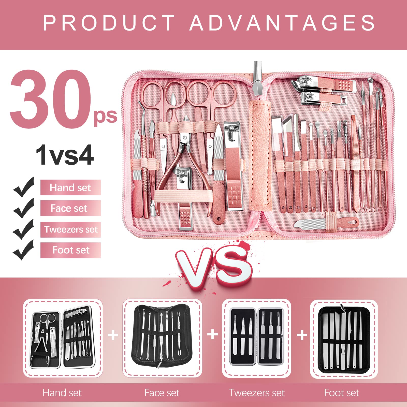 Manicure Set 30 in 1 Nail Clipper set, REDFLOW nail clippers, fingernail & toenail clippers, Manicure Tools, pedicure tools, Suitable for Travel Manicure Kit, Nail Set Kit With Everything Profe