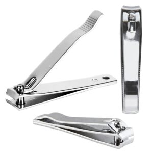 3pcs large beauticom stainless steel curved nail clipper - professional ultra sharp sturdy silver finger nail and toe nail cutters for acrylic nails grooming manicure