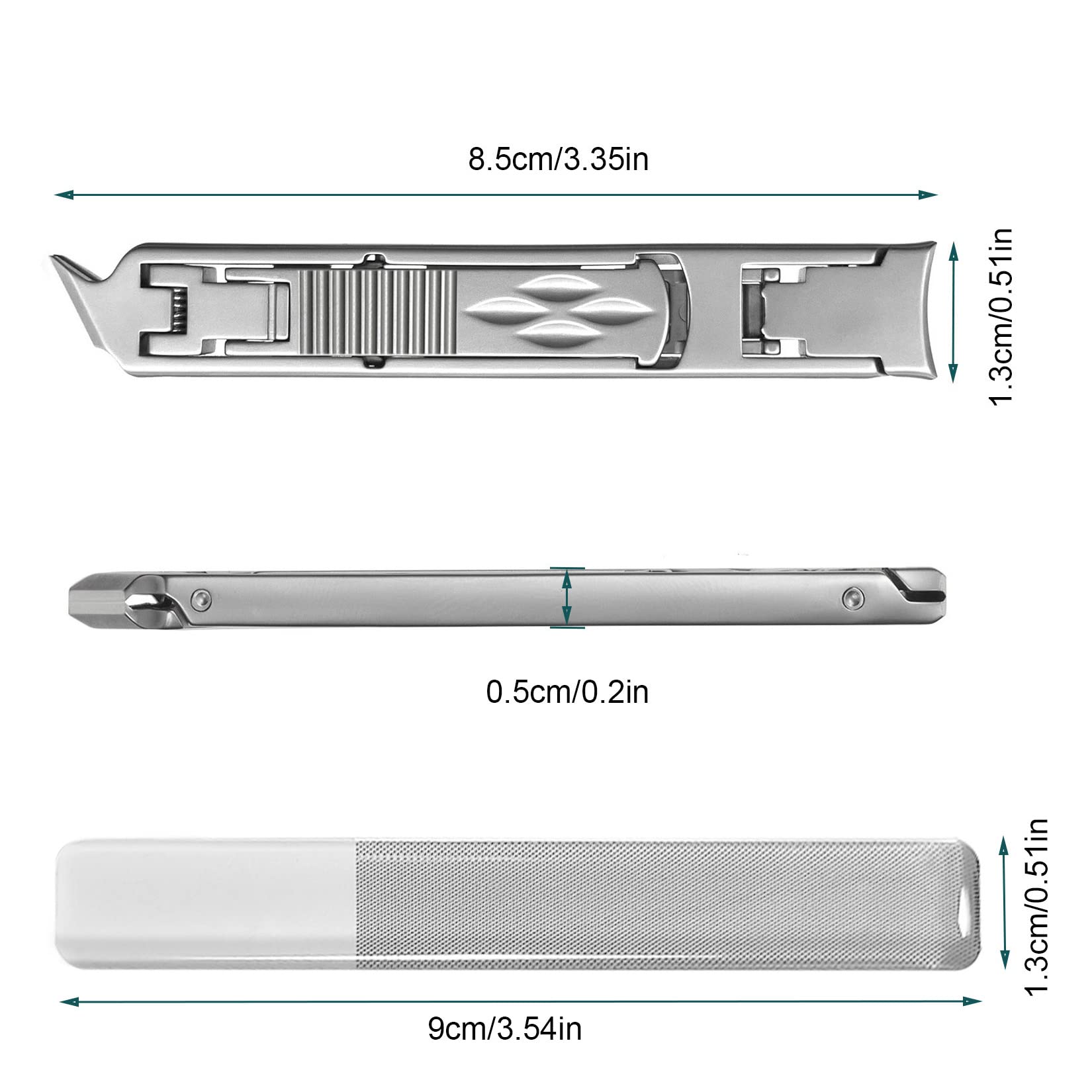 SGNEKOO Ultra-Thin Nail Clippers Foldable Nail Cutter with Double End Curved and Bevel Blade Portable Fingernail Trimmer & Nano Polish Glass File Kit (Silver)