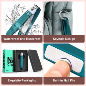 Jenney Nail Clipper with Catcher, Sharp Stainless Steel Fingernail and Toenail Cutters, No Splash Professional Nail Clippers with File, Dark Green Sturdy Durable Nail Trimmer for Women and Men