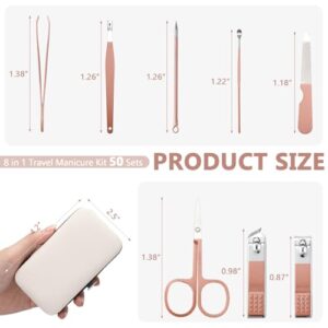 Geosar 50 Set Travel Manicure Kit Nail Clippers Pedicure Professional Nail Care Tools Stainless Steel Grooming Nail Set with Portable Travel Case Gifts for Family Friend Personal (Rose Gold,8 In1)