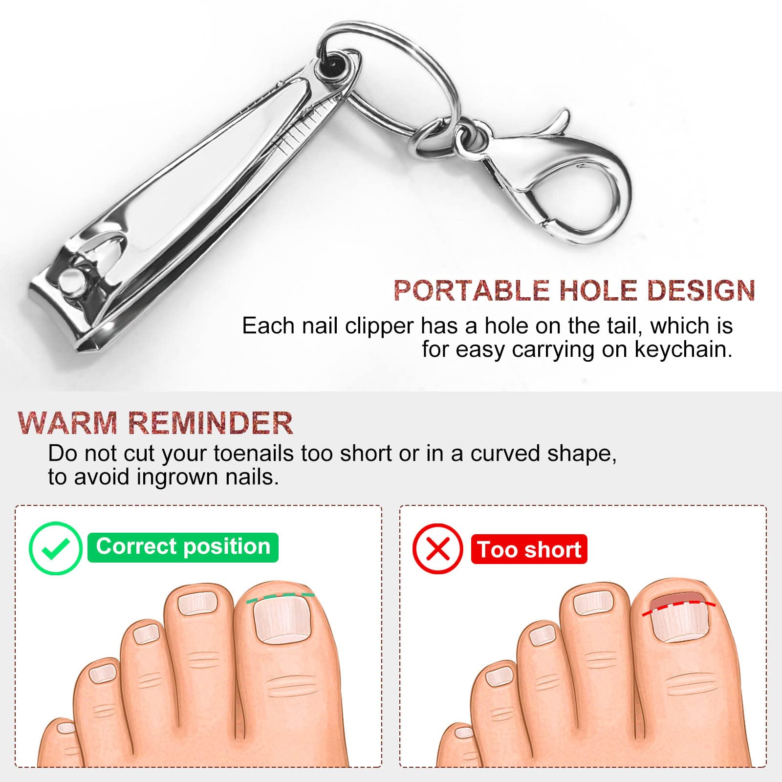 Nail Clippers, Toenail Clippers, Fingernail Clipper Cutters, Stainless Steel Toe Nail Clippers with Sharp Curved Blades and File, Nail Clippers for Men Women Kids(Large & Small)