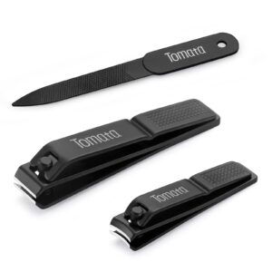 Tomata Nail Clippers Set for Thick Nails - Fingernail Clippers with File, Ultra Sharp Cutter for Ingrown Toenail Clippers (Black)