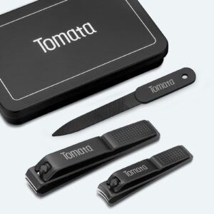 Tomata Nail Clippers Set for Thick Nails - Fingernail Clippers with File, Ultra Sharp Cutter for Ingrown Toenail Clippers (Black)