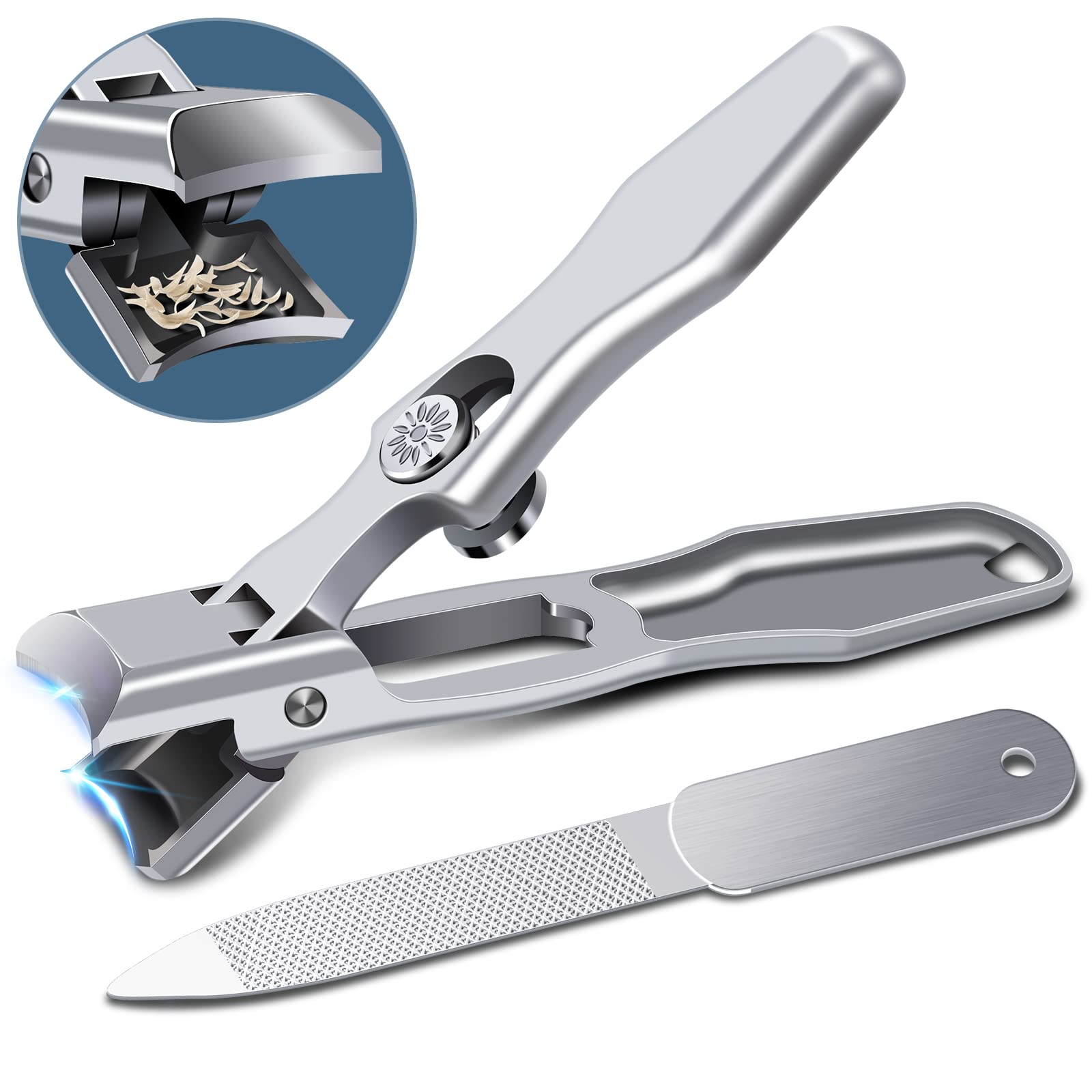 2024 Upgrade Nail Clippers for Men Thick Nails - DRMODE Large Wide Jaw Opening Toe Nail Clippers for Seniors, Heavy Duty Stainless Steel No Splash Fingernail Clipper Cutters Long Handle with Catcher