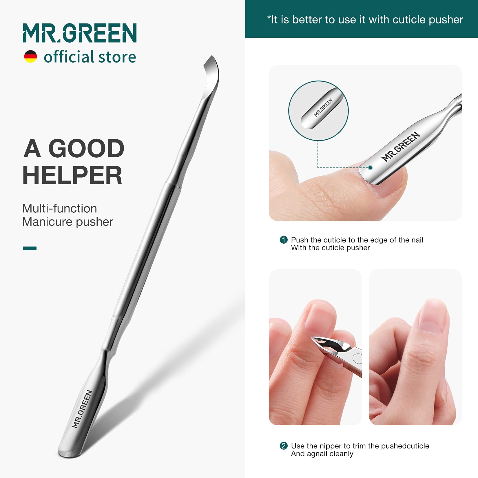 MR.GREEN Cuticle Nippers Nail Manicure Scissors Cuticle Clippers Trimmer Dead Skin Remover Stainless Steel Cutters Beauty Tool With Pusher (Mr-1028+Pusher)