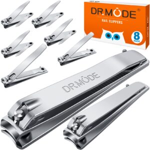 Finger Nail Clippers Adult - DRMODE 8 Pack Nail Clippers Bulk for Men Women Sharp Stainless Steel Travel Mini Toenail Clippers and Fingernail Clipper Set Curved Cutter Trimmer with Nail Cleaner/File