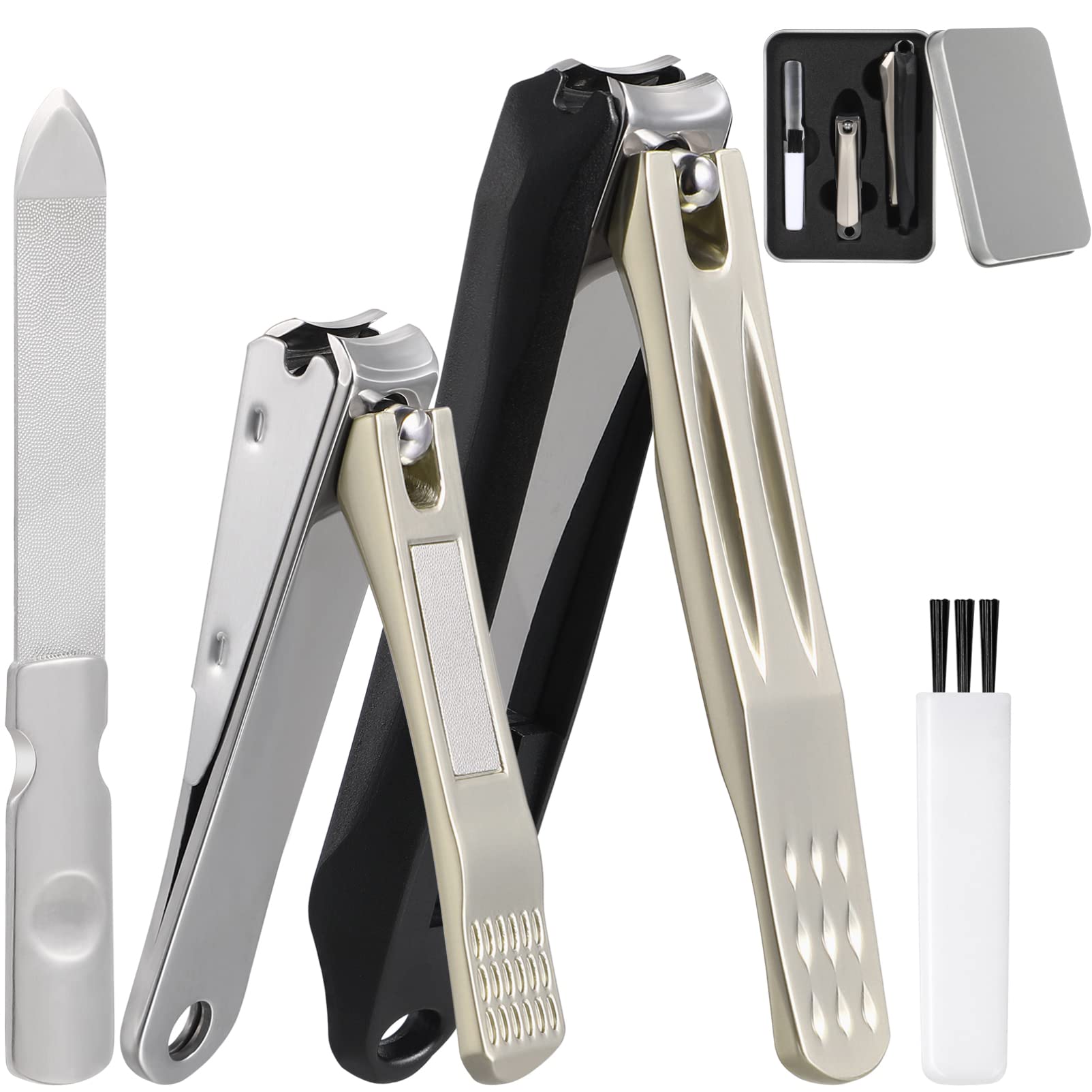 Nail Nipper, Premium Stainless Steel Fingernail and Toenail Clipper Cutters,Nail Cutters Sets with Nail File and Cleaning Brush for Seniors, Aducts,