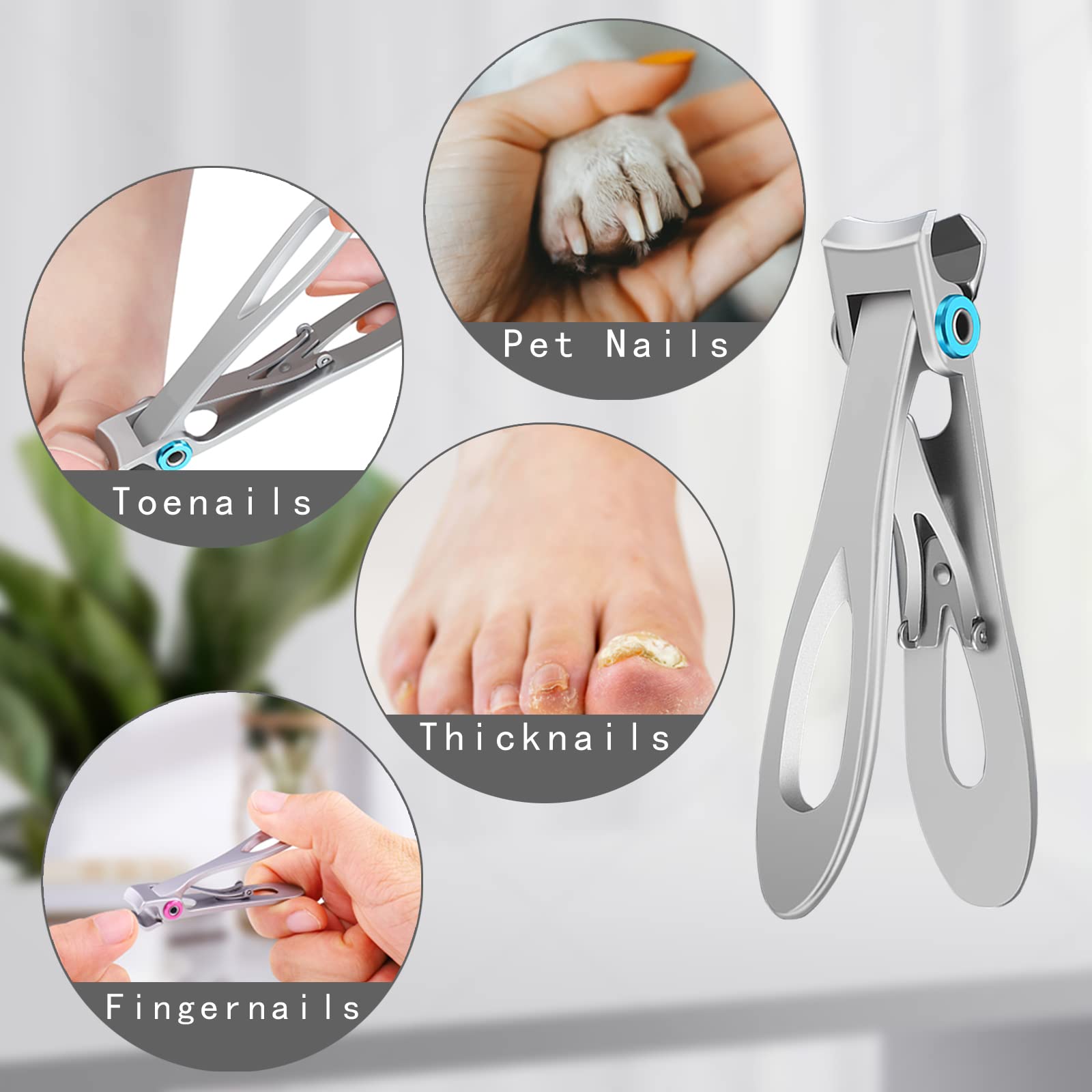 Nail Clippers Set,Toenail Clippers for Thick Nails,Fingernail Clipper for Men Women Silver