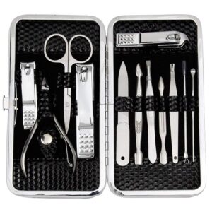 zizzon manicure, pedicure kit, nail clippers set of 12pcs, professional grooming kit, nail tools with luxurious travel case black